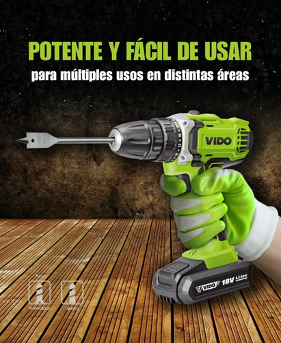 Imagen 6 de 9 de Taladro Inalámbrico Vido 18v Con Maleta Y Accesorios