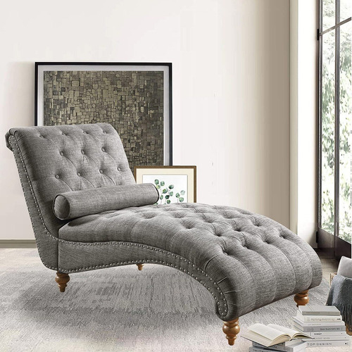 Sofa Curvo Tapizado De Lino Color Gris Marca Rosevera
