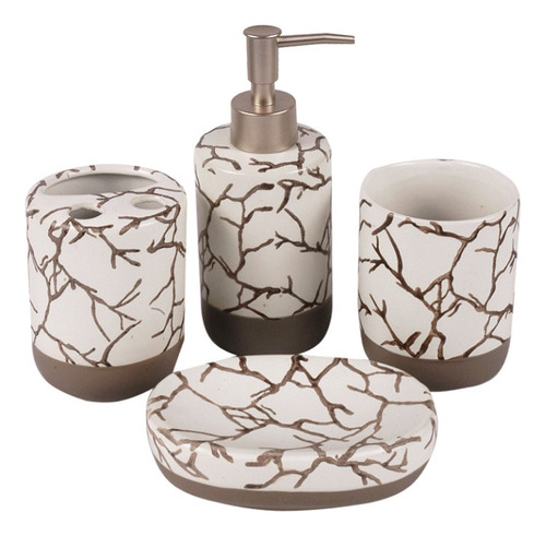 Set De Baño Ceramica X4 Pzs Jabonera Portacepillo Dispenser