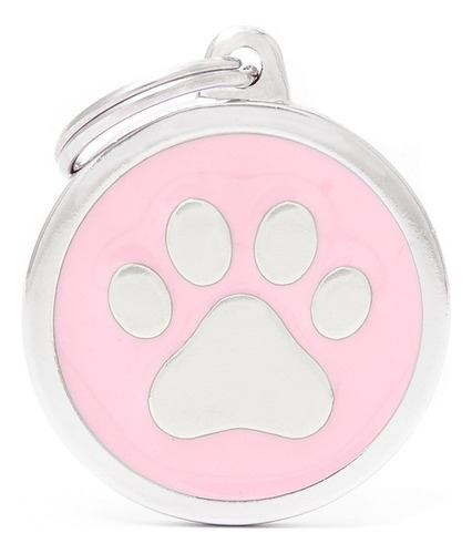 Chapita Identificadora Mascotas Circulo Gde Huella Grabado Color Fondo Rosa Huella Circulo Grande