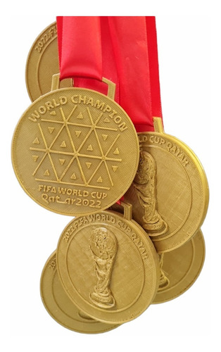 Medalla Souvenir Qatar 2022 Diametro 7 Cm Con Cinta Roja