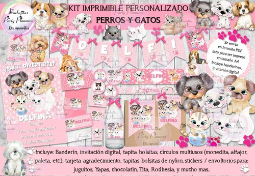 Kit Imprimible Candy Bar Perros Gatos Mascotas Personalizado