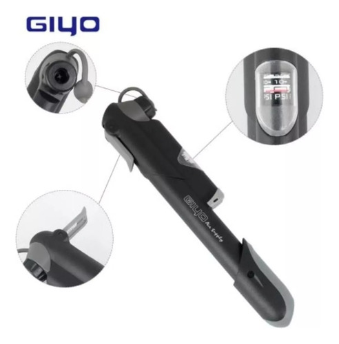 Mini Bomba Bike Pump Gp41 Giyo Manômetro Bico Fino E Grosso