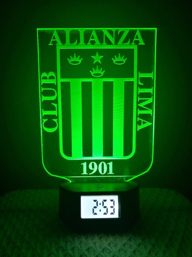 Lámpara Led Ilusión 3d Reloj Alarma Club Alianza Lima