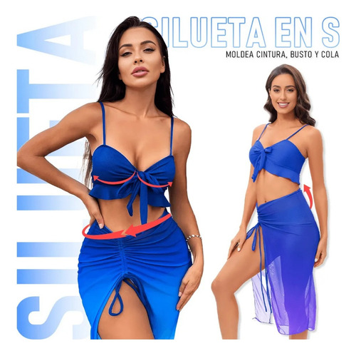 Traje De Baño Sexy Bikini Para Mujer Con Falda 3 Piezas