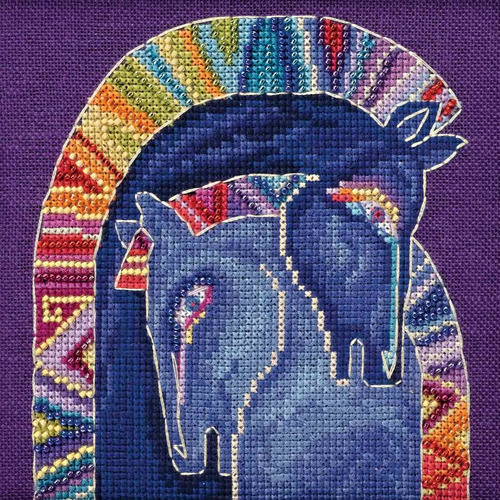 Abrazando Caballo Beaded Punto Cruz Diseño Kit Lino Mill