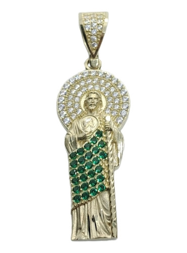 Dije San Judas Tadeo Oro 10k Con Zirconias Verdes Unisex