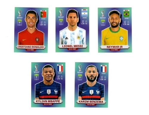 Figurinhas Da Copa 2022 Kit Neymar Messi Cr7 Mbappe Benzema