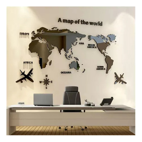 Mural De Viaje En Acrílico Mapa-mundi 3d 180 X 100 Cm