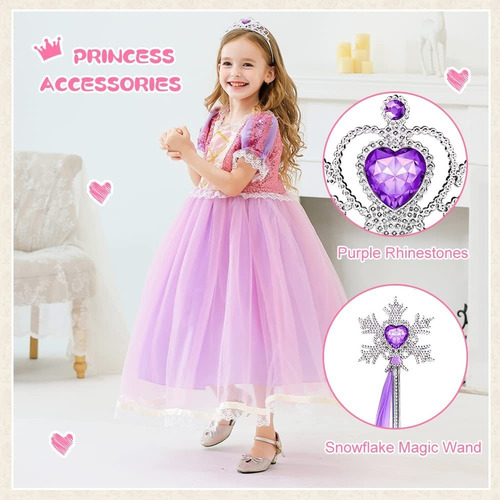 Conjunto De Vestido De Princesa Sofía De Rapunzel For Cosplay - Vestido + Cumpleaños Globos + Varita Mágica Accesorios