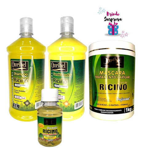 Kit Rícino Tratamento Capil + Shampoo + Condicionador + Óle