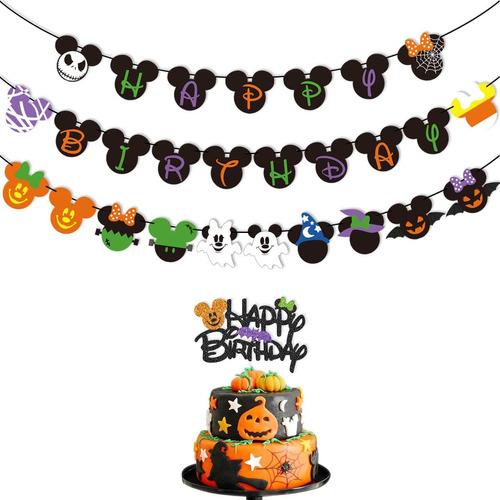 Mickey Minnie Halloween Happy Birthday Banner Cake Topper Pa