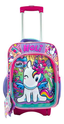 Mochila Con Carro Unicornio Primaria Con Espejo Tornasol