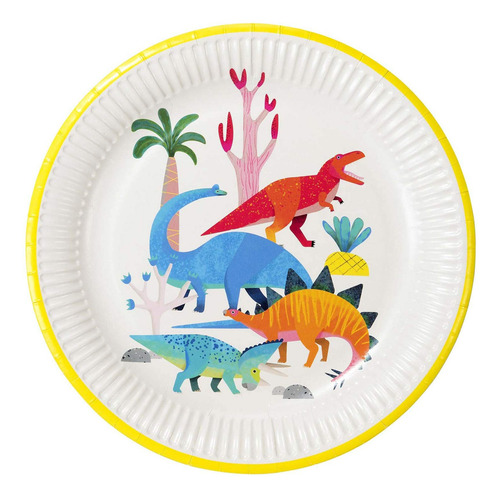 Plato De Papel Dinosaurio 23 Cm 8 Unidades Colores Mixtos