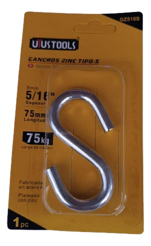 Pack 24 Gancho Zinc Tipo S 5/16 Carga Hasta 75 Kg.