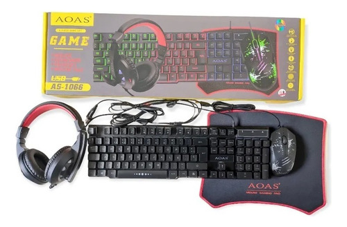 Combo Gamer 4-en-1 Aoas Teclado, Mouse, Pad, Diadema 1066