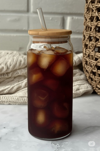 Vaso Con Sorbete De Vidrio Y Tapa Hermética De Bambú 580ml Color Transparente