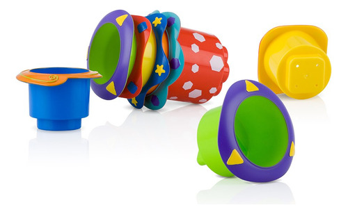 Nuby Vasos Apilables Splish Splash Para Baño De 5 Piezas