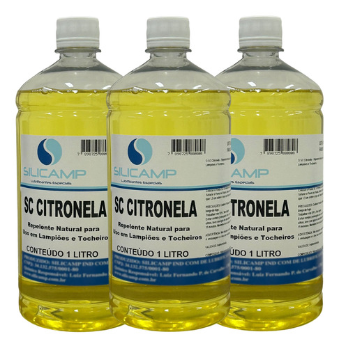 3 Óleo De Citronela Repelente Natural Tochas Lampiões 1l