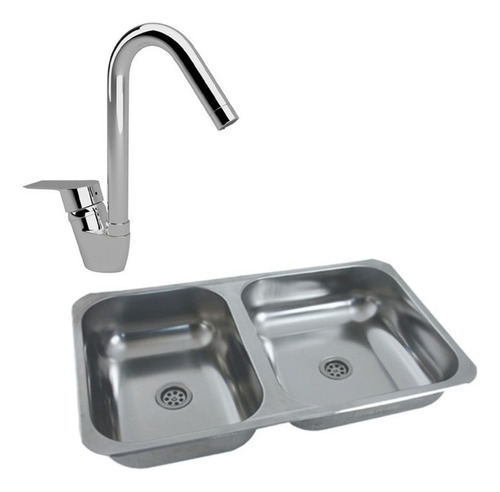 Pileta De Cocina Doble Dhinox - Estalgrif Dh63 De Acero Inoxidable Brillante 64.5 cm X 37 cm X 14 cm