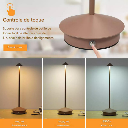 Luminaria Abajur De Mesa Led 3 Tons Controle Intensidade Usb