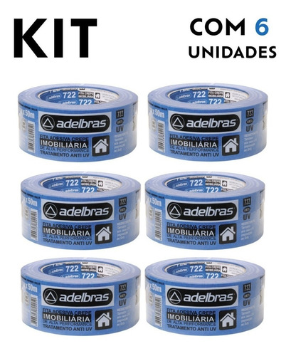 Kit 6 Fitas Crepe Azul 722 48mmx50m - Adelbras - Anti Uv