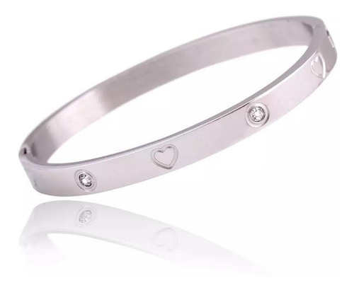 Imagen 1 de 4 de Pulsera Esclava Mujer Brazalete Acero Corazon Plateada