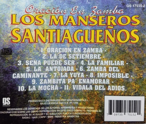 Los Manseros Santiagueños Cd Nuevo Oracion En Zamba 11 Temas