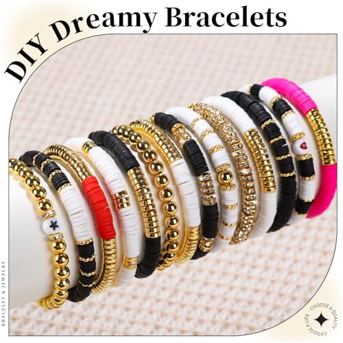 Cuentas Planas Para Hacer Pulseras Kit Negro Blanco Gold
