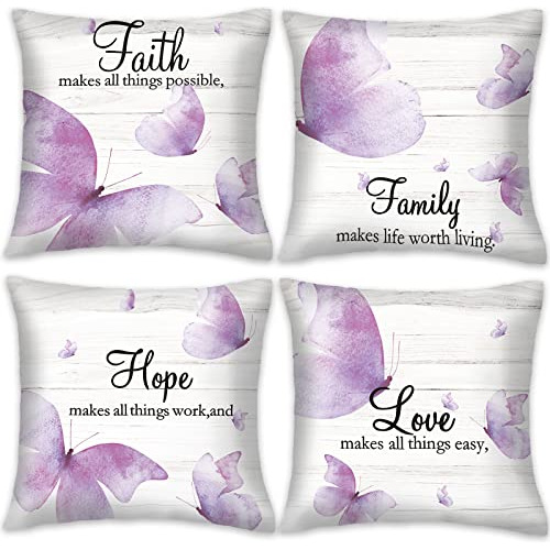 4 Pcs Butterfly Throw Pillow Covers 18 X 18 Inches Deco...