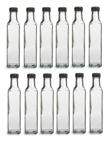 12 Botellas Quadra Marascas Vidrio 8 5 Oz W Negro Tapa ...