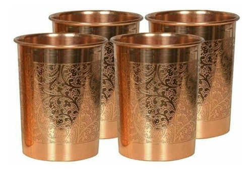 4 Vasos Cobre Puro Labrados En Relieve 300cc