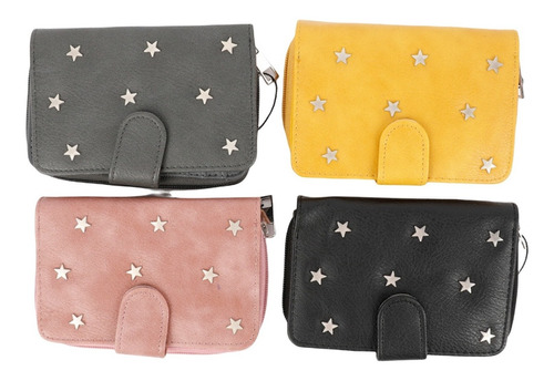 Mini Billetera Canva Mujer Con Tachas En Forma De Estrellas