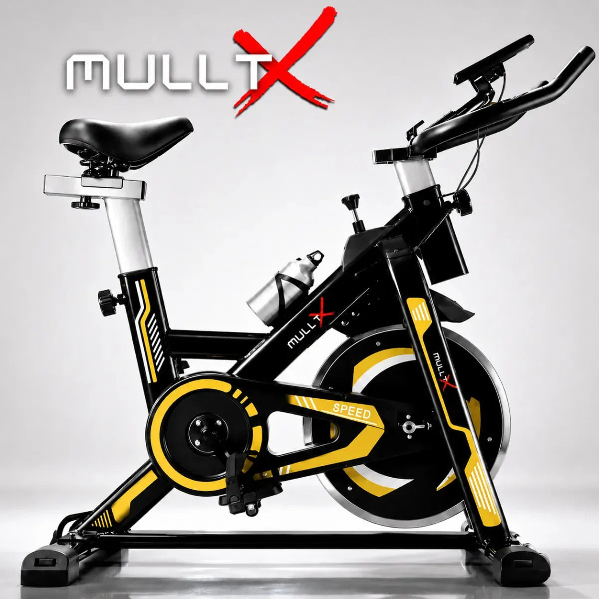 Bicicleta Ergométrica Bike Academia Spinning Profisisonal 13KG De Inercia Cor Preto/Amarelo Marca MULLTX Grande Forte Resistente
