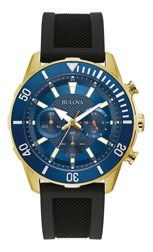 Reloj Bulova Clasico Sport 98a244 Para Caballero Ts Color de la correa Negra Color del bisel Azul Color del fondo Azul