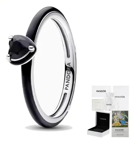 R Anel De Prata Com Diamante Negro Em Forma De Coração !