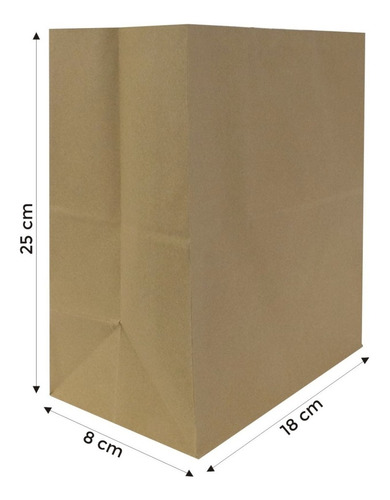 Imagen 1 de 5 de Bolsa Papel Kraft 18x8x25 Cm Delivery Sin Manija 10 Unidades