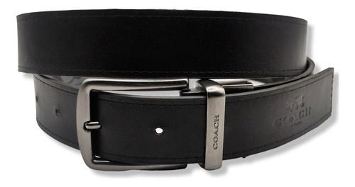 Cinturon Coach Doble Vista Reversible Hombre Mujer Unisex Color Negro Diseño De La Tela Hebilla Clasica Talla M (115cm)