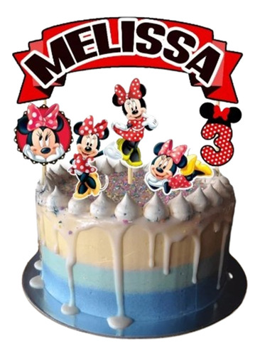 Cake Topper Personalizado  Minnie Rosa O Rojo