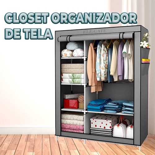 Closet Organizador Armable Cubierta Rack Armario Portátil Color Gris Ele-Gate