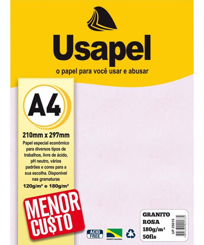 Papel A4 Granito - Usapel Rosa 180g. - Filiperson