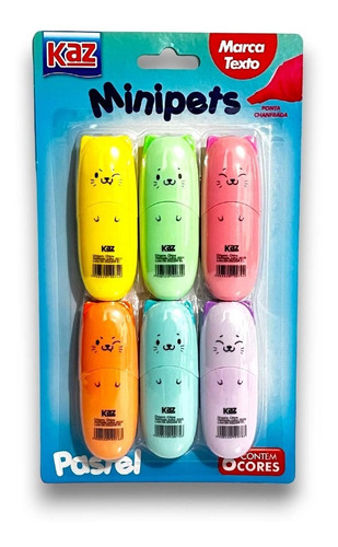 Caneta Marca Texto Minipets C/6 Cores Pastel Kaz