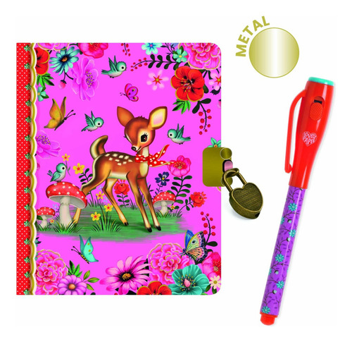 Diario Intimo Infantil - Cuaderno Secreto - Marca Djeco Color Rosado