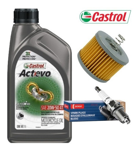 Aceite 20w50 Castrol + Filtro De Aceite + Bujia Yamaha Fz2.0