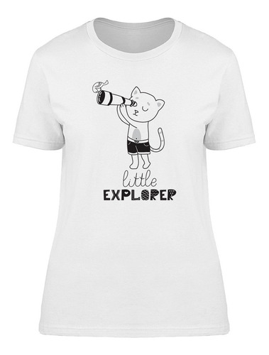 Pequeño Gato Explorador Con Telescopio Camiseta De Mujer