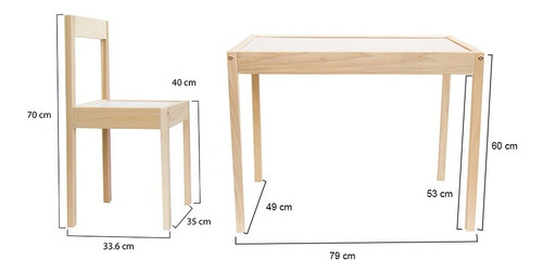 Set Mesa Y Silla Infantil Junior 6 A 12 Años Pizarron Madera Color Madera de Pino