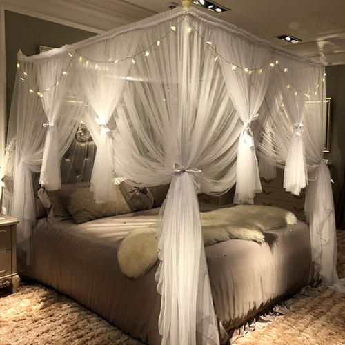 Joyreap Mosquitero De Cama Lujosa Red De Toldo 4 Esquinas Poste De Cama Estilo Princesa Decoración De Recámara Para Adultos Y Niñas Cama Doble / Tamaño Queen Adecuado, Blanco