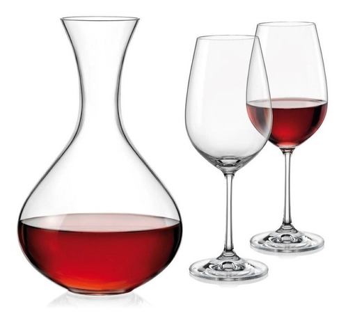 Imagen 1 de 5 de Set Decantador Y 2 Copas 450ml Cristal Bohemia Caja Regalo