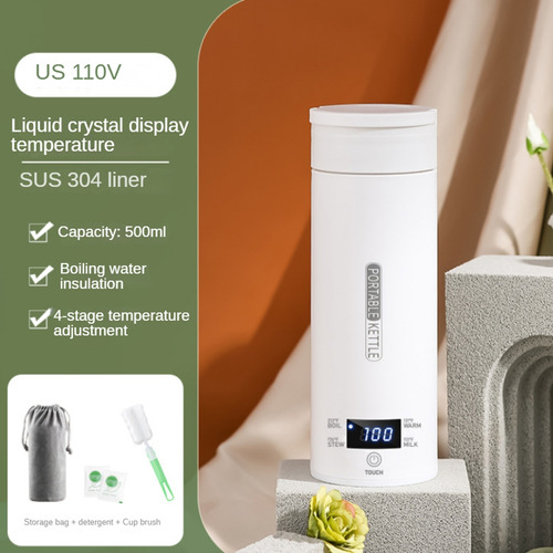 Calentador De Agua Eléctrico De Viaje Blanco Con Enchufe Lcd