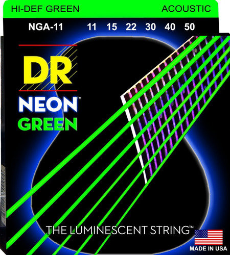 Encordoamento Violão Aço 011 Dr Strings Neon Verde Nga-11